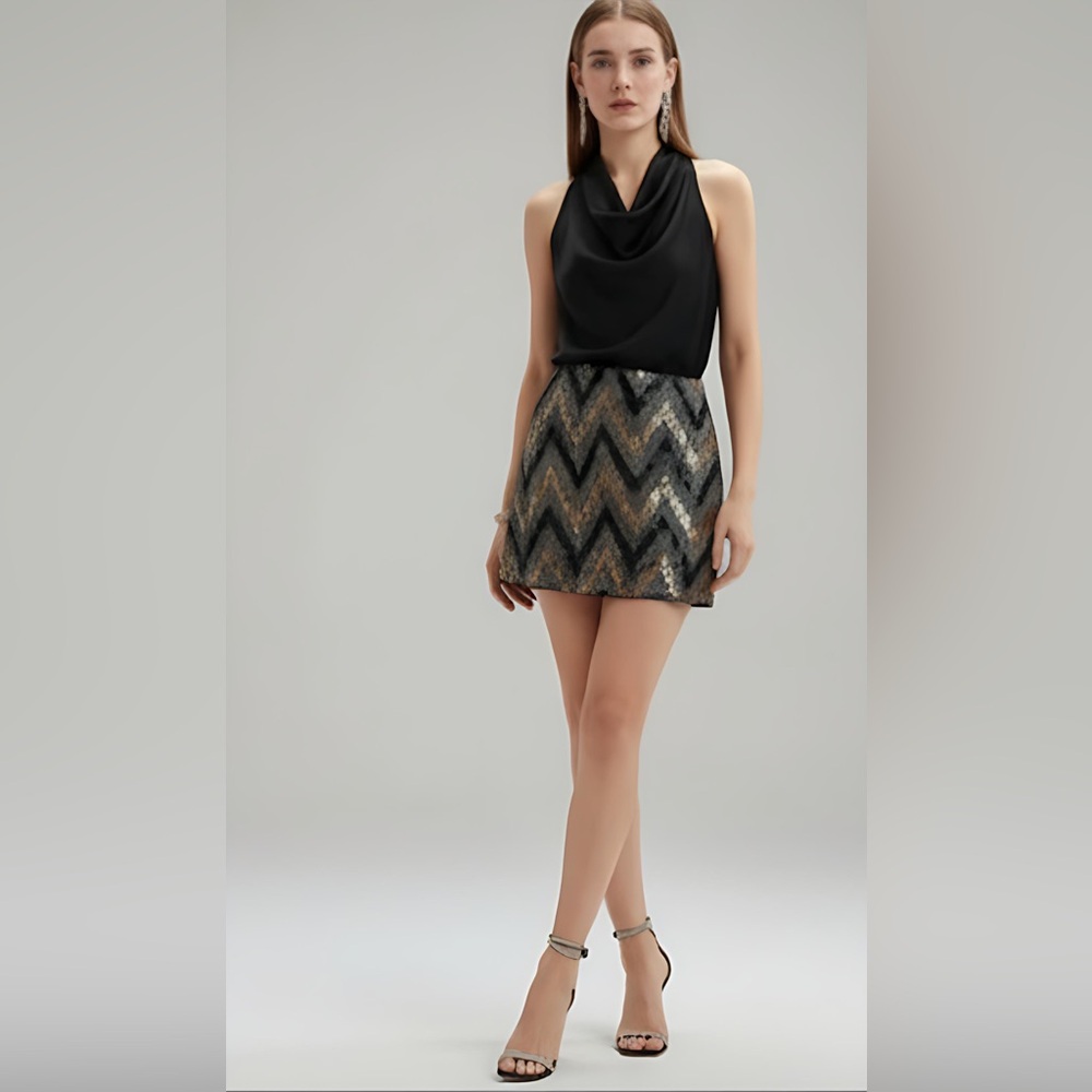 Sequin Chevron Pattern Skirt